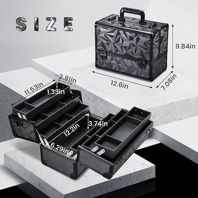 FRENESSA Makeup Case Extra Large Makeup Train Case 12.6 Inch Makeup Box - Image 5