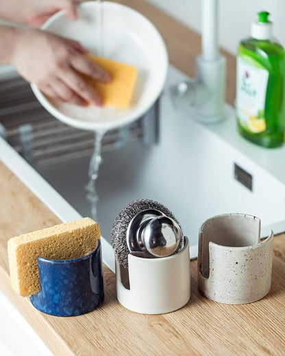 Kitchen Sponge Holder, Ceramic Sponge Organizer Scrubby Holder Sink Caddy Dish - Image 6