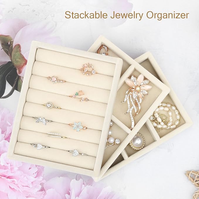 DesignSter Small Jewelry Tray-Ring Organizer 2PCS Premium Velvet Rings Earrings - Image 6