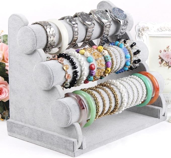 Wudygirl Triple Bracelet Holder Velvet Jewelry Display Stand Watch Bangle Bar - Image 7