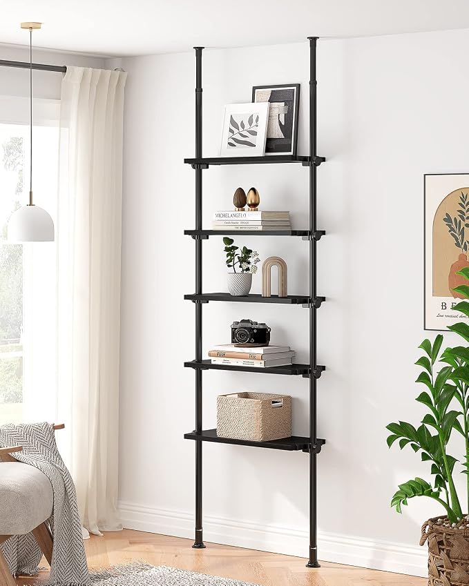 ALLZONE 5 Tiers Narrow Bookshelf, Tall Adjustable Ladder Book Shelf by ALLZONE