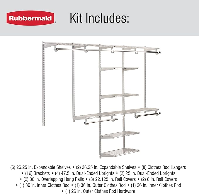 Rubbermaid Configurations Deluxe Custom Closet Kit 4-8 Ft. Adjustable Metal - Image 6