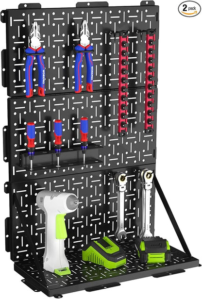 WORKPRO 16”x 16” Metal Peg Board, Foldable Black Pegboard by WORKPRO