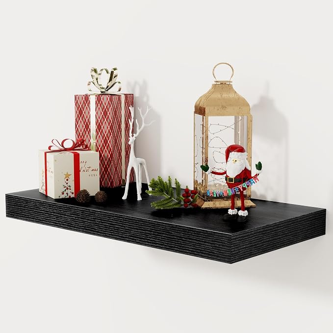 12 Inch Deep Black Floating Shelves, 24 x 12 Floating Shelf by FunMemories