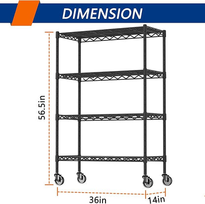 4-Shelf Adjustable Heavy Duty Storage Shelving Unit on 4 Wheel Casters - Image 3