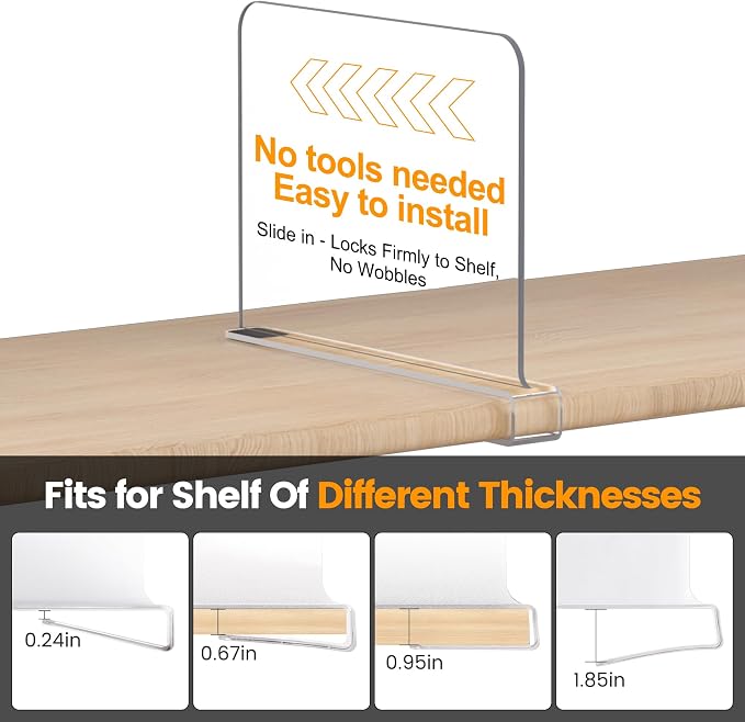 Purse Organizer for Closet Shelf Dividers: 8" Tall X 12" Deep, Acrylic Clear - Image 5