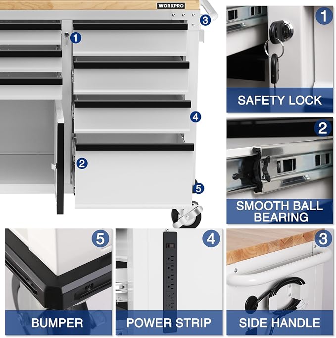 WORKPRO 62" Rolling Tool Chest, Heavy Duty Mobile Tool Storage Cabinet - Image 5