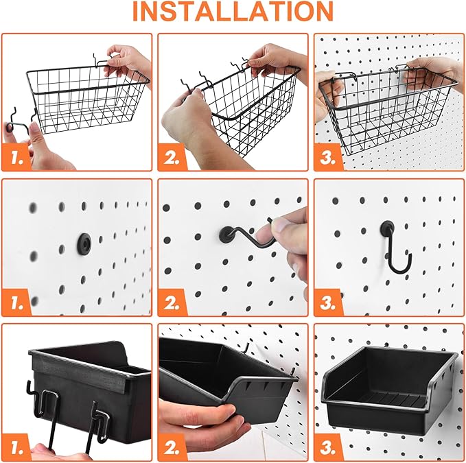 Pegboard Basket Organizers, Peg Board Large Baskets Hooks Bins Cups Tool - Image 5