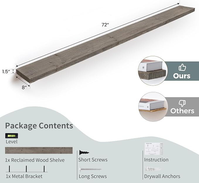 72 inch Floating Shelves for Wall, Floating Shelf Wall Hanging Shelves - Image 3