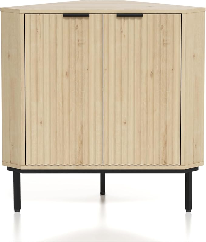 Modern Corner Cabinet, Fluted Wood Floor Storage Cabinet - Image 7