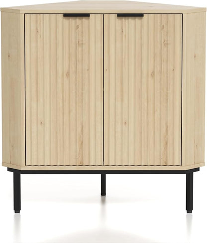 Modern Corner Cabinet, Fluted Wood Floor Storage Cabinet - Image 7