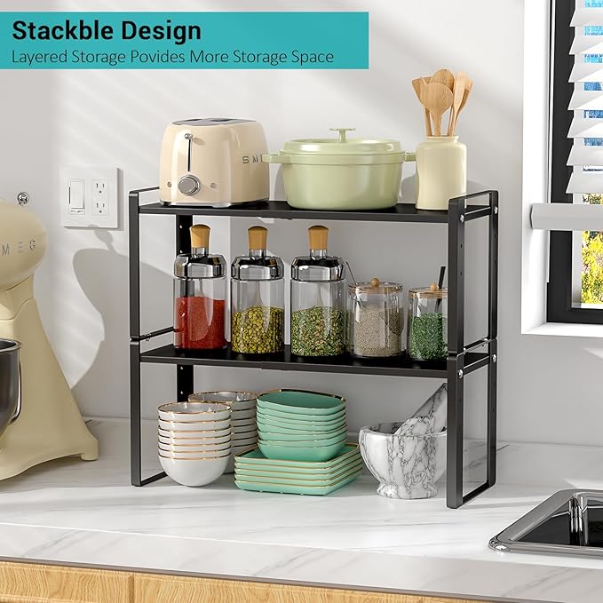 2 Pack Expandable Cabinet Organizer Shelves, 88lbs High Weight Capacity - Image 7