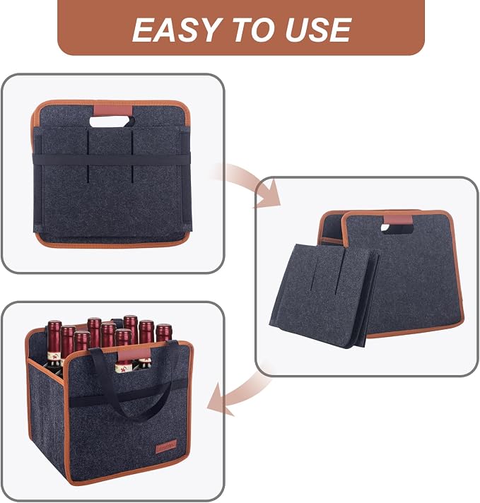 9 Bottle Wine Tote Bag, Insulated Thermal Padded Wine Carrier Tote, Reusable - Image 3