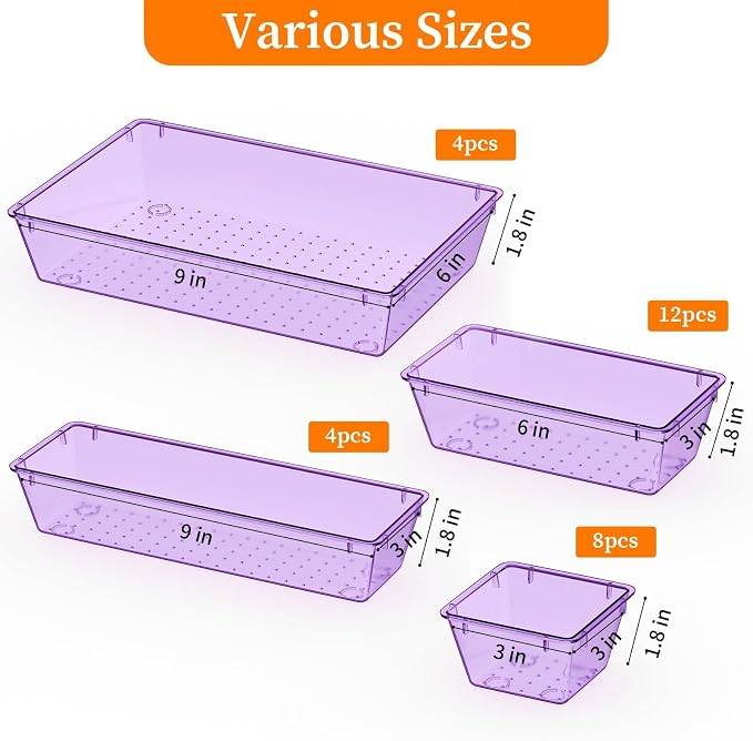 32 PCS Clear Plastic Drawer Organizer Set, 4-Size vanity organizer Trays and - Image 3