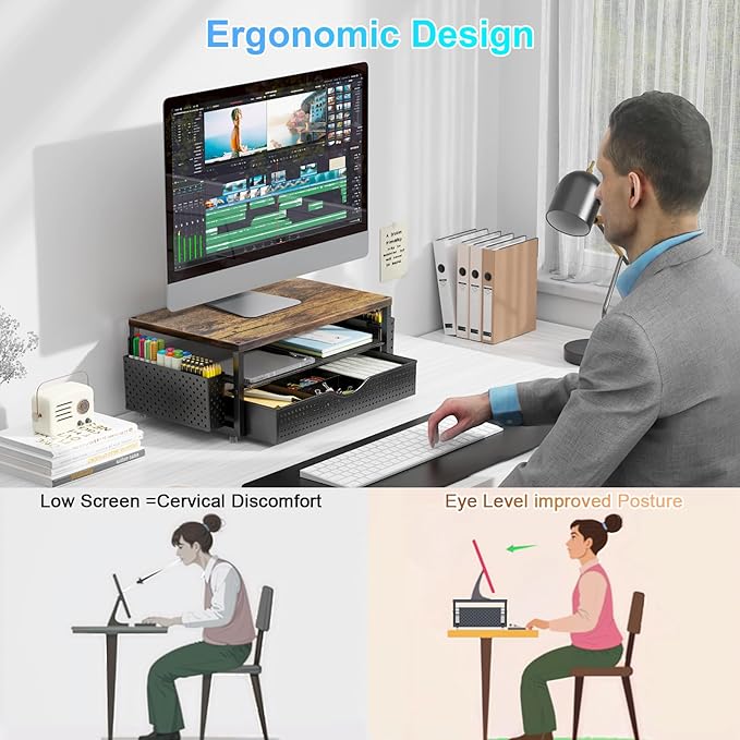 gianotter Wood Monitor Stand Riser, Office Desk Shelf Organizer, Desk Organizer - Image 2