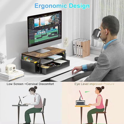 gianotter Wood Monitor Stand Riser, Office Desk Shelf Organizer, Desk Organizer - Image 2