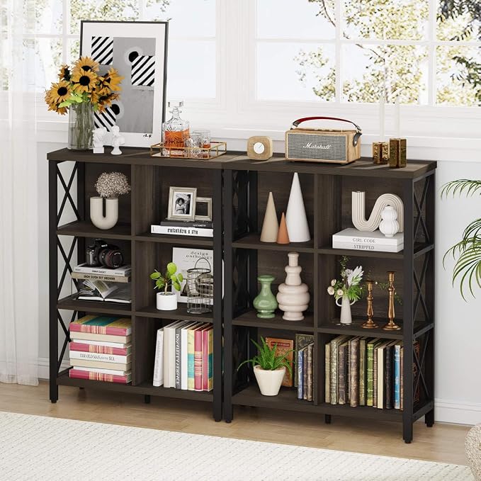 FATORRI 6 Cube Storage Organizer Shelf, Rustic Wood and Metal Cubby Bookcase - Image 6
