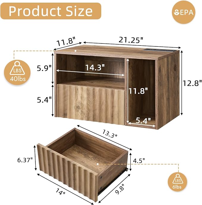 Modern Rustic Brown Fluted Floating Nightstand - Image 2