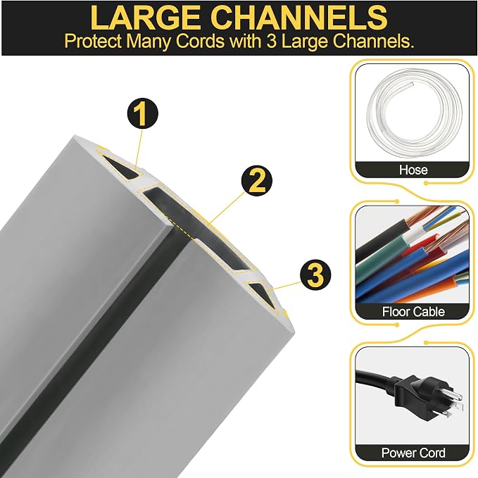 MYFAMIREA 6.5FT Floor Cord Cover Heavy Duty Cable Cover Protector 3 Channels - Image 3