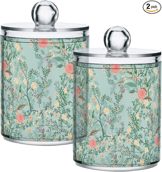 Vintage Floral Green 2 Pack Qtip Holder Dispenser by Unknown