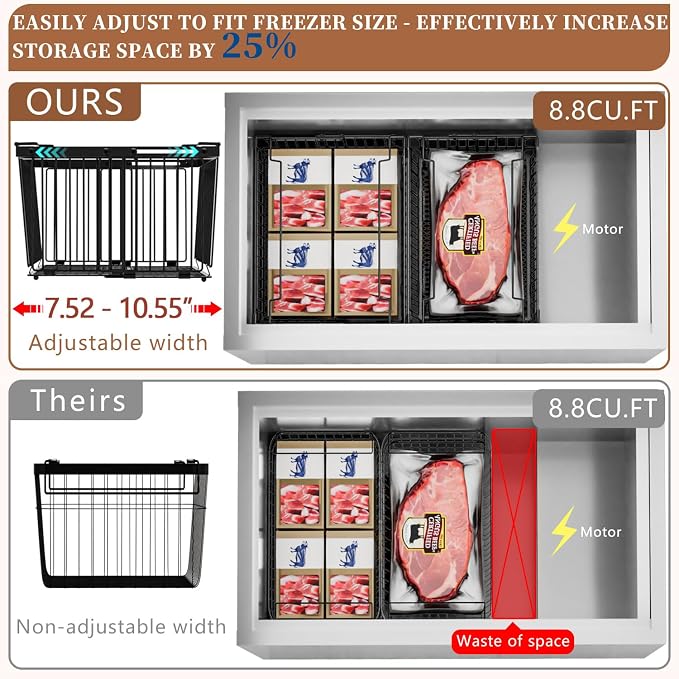 Large Freezer Organizer Bins，Upgraded Bottom Leak-Proof net，Fit 5 to 9 Cu Ft - Image 2