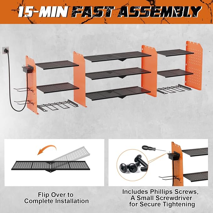 Power Tool Organizer Wall Mount, Expanded Width Garage Storage 3 Layer Heavy - Image 5