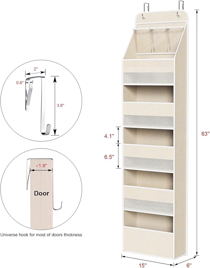 Univivi 6-Shelf Over Door Hanging Organizer Fabric Baby Door Storage - Image 3
