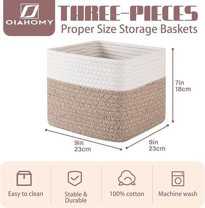 OIAHOMY 9”x9”x7” Storage Cubes, Cotton Rope Woven Baskets - Image 2