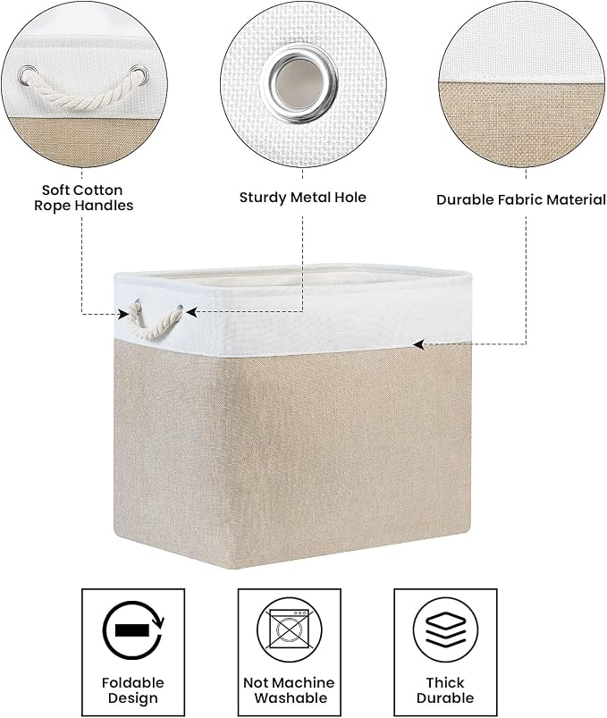 Bidtakay Storage Baskets for Shelves 17x12x15 in Beige Clothes Bins Storage for - Image 8