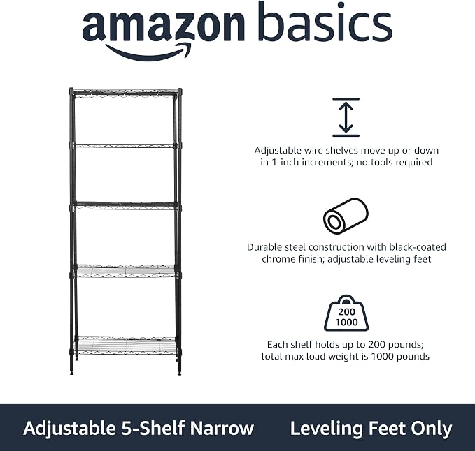 Amazon Basics 5-Shelf Multipurpose Adjustable Sturdy Steel Storage Shelving Unit - Image 3