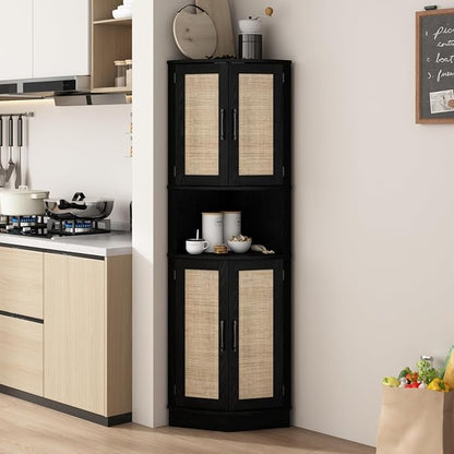 Tall Corner Cabinet, 64.7" Rattan Corner Storage Cabinet - Image 6