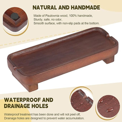Wood Riser Small Decorative Tray Sink Soap Dish, Vanity Tray Pedestal Stand 8.7 - Image 5