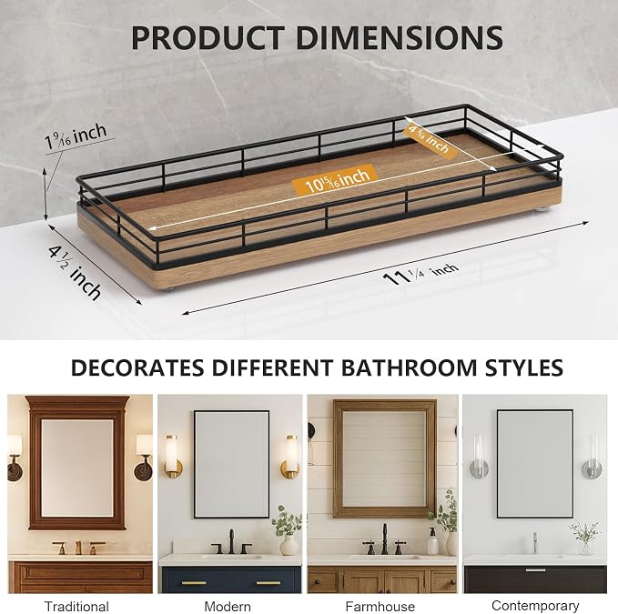 Bathroom Tray for Counter Top Organizer – Acacia Wood Vanity Tray - Image 6