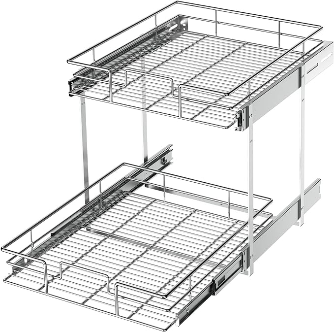 LOVMOR 2 Tier Individual Pull Out Cabinet Organizer 15½" W x 21½" D, Slide Out by LOVMOR