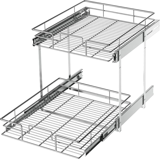 LOVMOR 2 Tier Individual Pull Out Cabinet Organizer 17" W x 21" D, Slide Out by LOVMOR