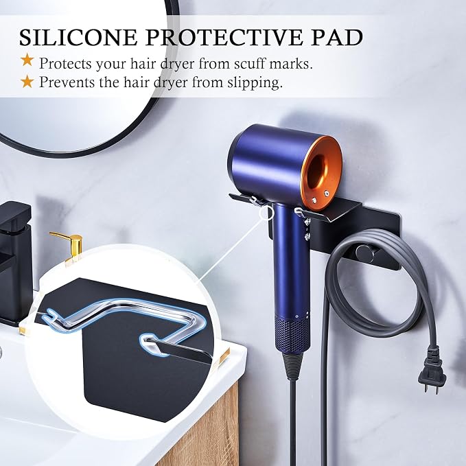 Hair Dryer Holder Wall Mounted, Blow Dryer Holder, Adhesive Hairdryer Holder - Image 3
