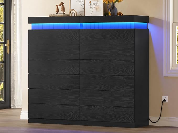 Tall Black 6 Dresser for Bedroom, Sliding Top Storage Space, Modern Wood Drawers - Image 8
