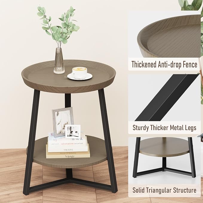 Gadroad Round End Table with Storage Shelf, 2 Tier Farmhouse Side Table - Image 4