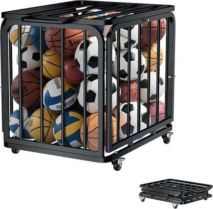MR Foldable Ball Cart with Wheels, Heavy-Duty Ball Cage Garage Sports Equipment by Unknown