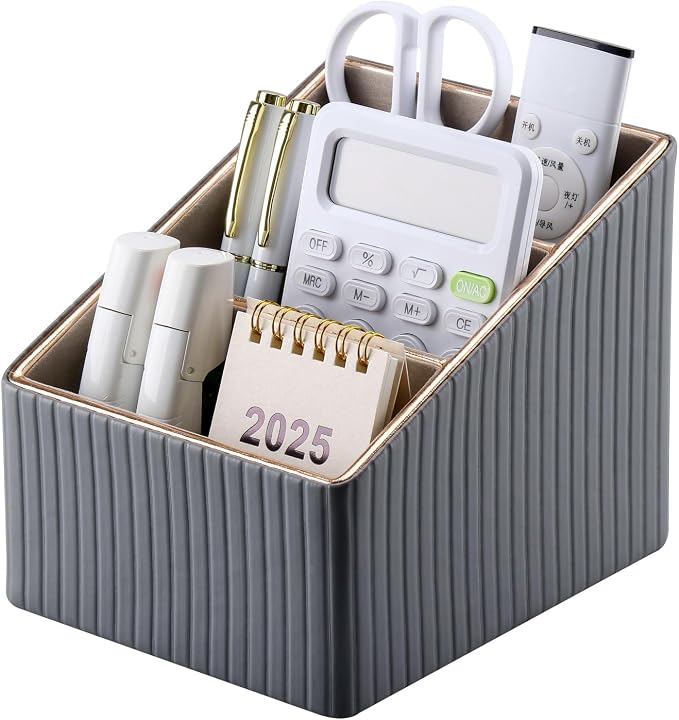 KINGFOM 3 Slot PU Leather Remote Controller Holder, Home Sundries Storage Box - Image 4