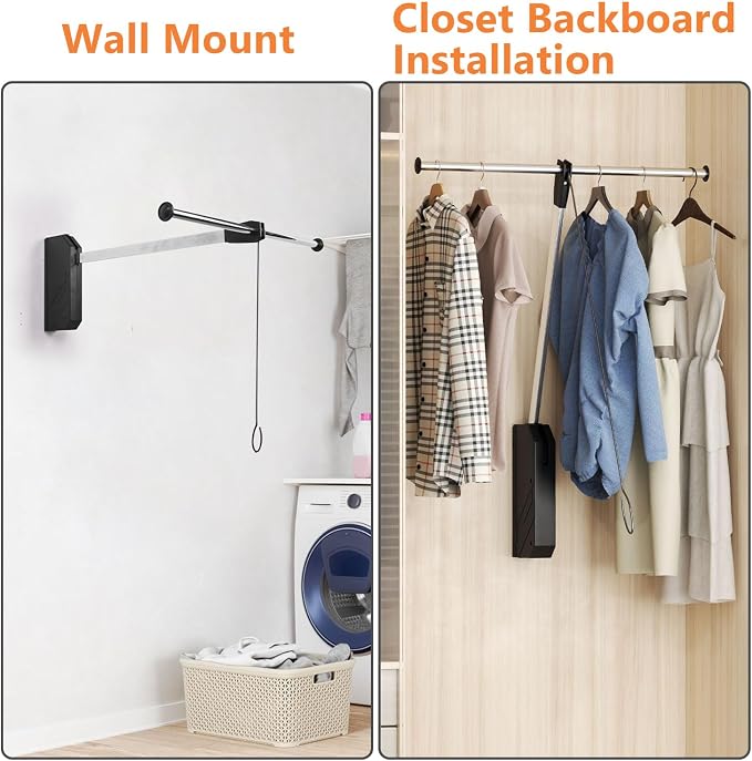 Pull Down Closet Rod, 26 Inch Soft-Close Buffering Clothing Organizer, - Image 2