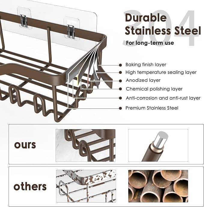 Shower Caddy Adhesive Shower Organizer 7-Pack, Rustproof Stainless Steel - Image 3