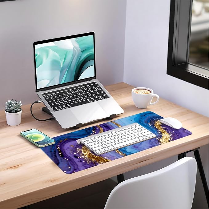 Blue and Gold Stripes Gaming Mouse Pad 31.5"x11.8"Desk Mat Anti-Slip Rubber - Image 7