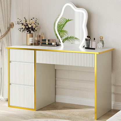4 EVER WINNER White Desk with Drawers with Hidden Handle, 47 Inch Computer - Image 6