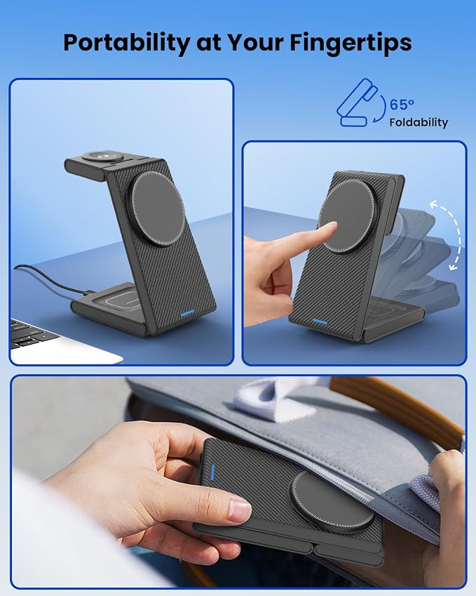 3 in 1 Wireless Charging Station, Foldable Magnetic Wireless Charger Stand - Image 4
