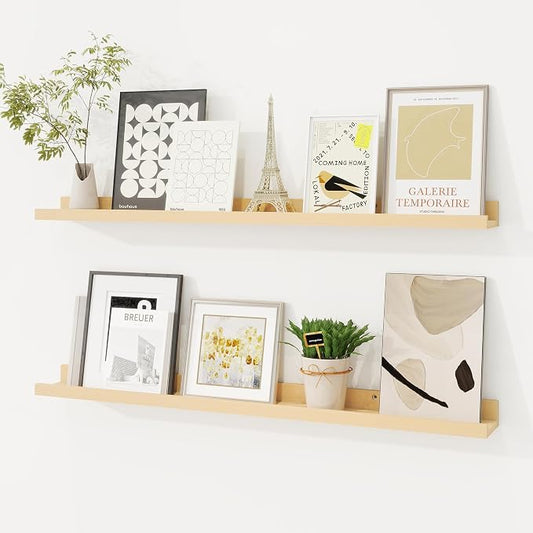 Picture Ledge Shelf, Floating Shelves Set of 2, 32 Inches Solid Wood Nursery by FunMemories