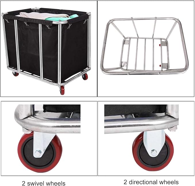 12 Bushels Laundry Cart Commercial/Home, Heavy Duty Large Stainless Steel - Image 3
