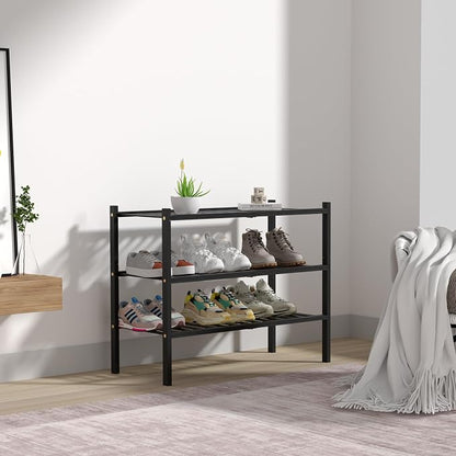 3 Tier Bamboo Shoe Rack for Closet Free Standing Wood Shoe Shelf Storage - Image 7