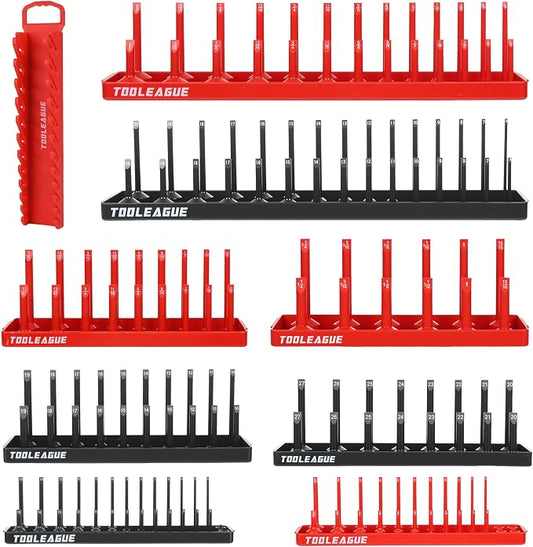 TOOLEAGUE 9Pcs Socket Organizer Tray and Magnetic Wrench Holder Set, 3/8" by TOOLEAGUE