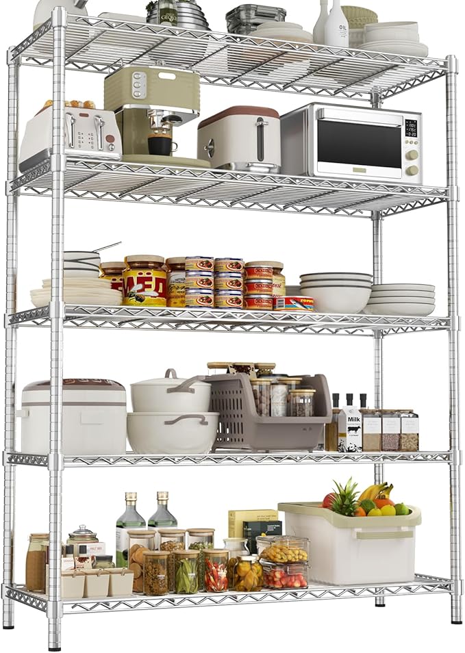 Storage Shelves Heavy Duty, 5-Tier Adjustable Metal Industrial Utility Shelf by ROOMTEC